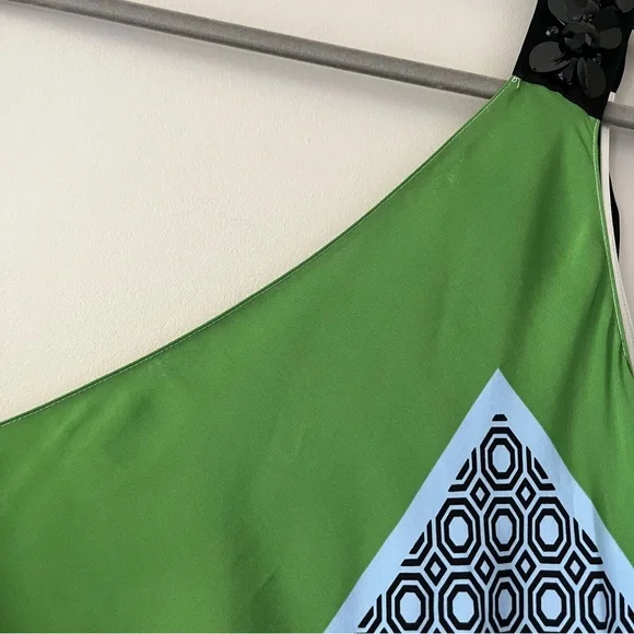 Tory Burch Green, White and Blue Scarf-Print Asymmetrical Maxi Dress - Picture 8 of 11